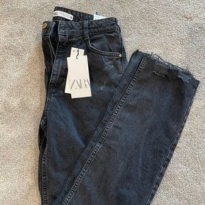 Zara high rise straight black jeans